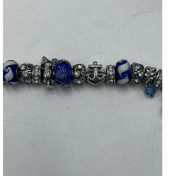 Vacation Cruise‎ Ship Anchor Pina Colada Wine Blue White Euro Charm Bracelet - Picture 10 of 10